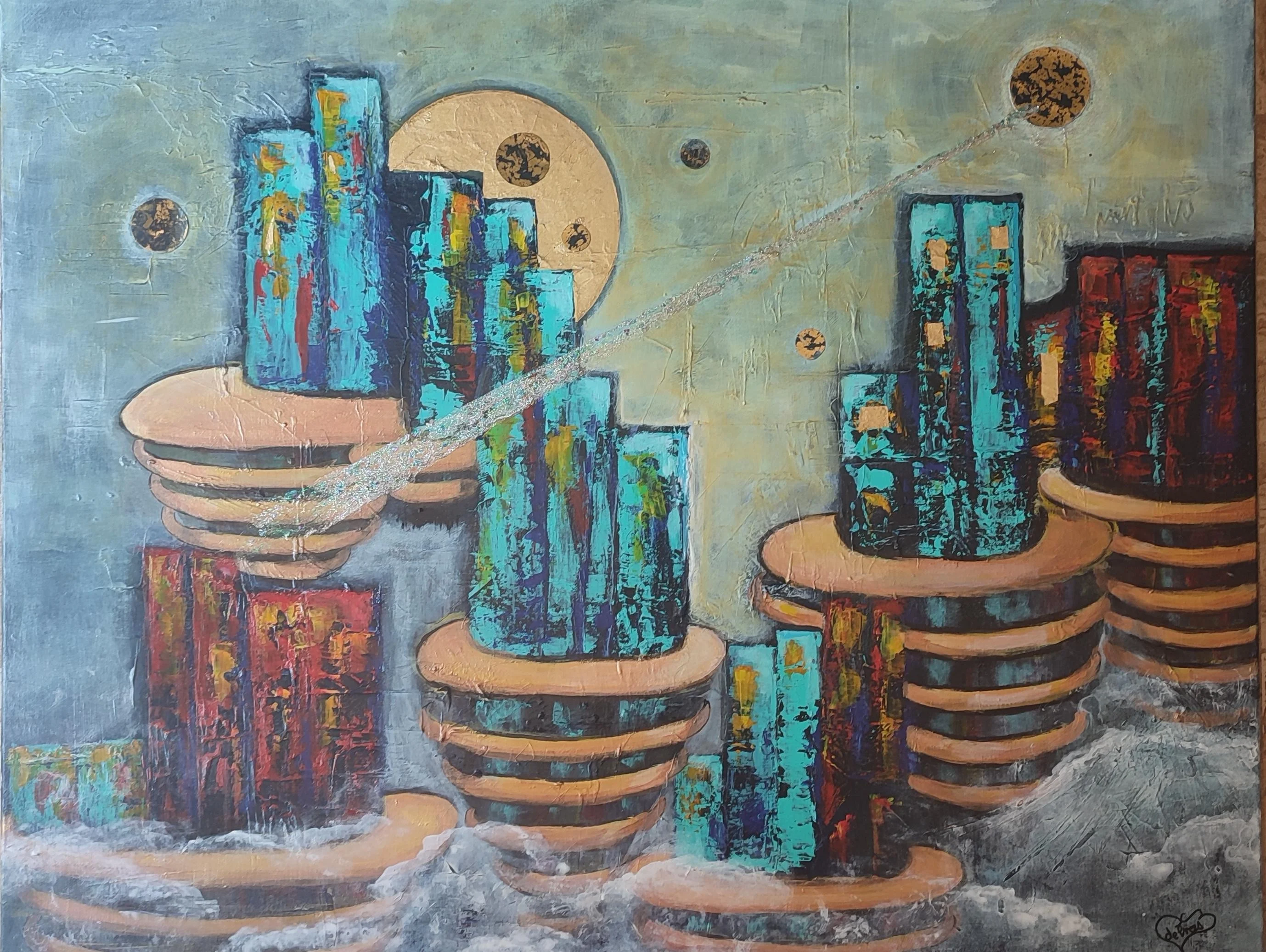 Paysage urbain futuriste 92x73 cm